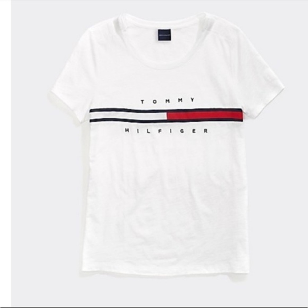 Tommy Hilfiger white cotton tee stripe signature